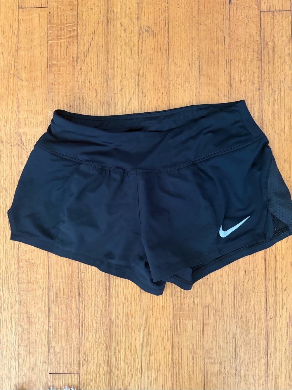 Nike Black Athletic Running Shorts with White Swoosh